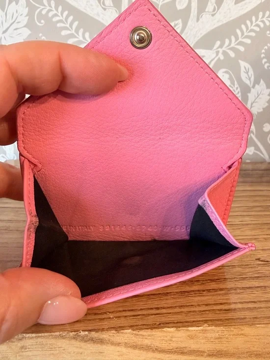 Balenciaga Micro Wallet Smooth Pink Leather Trifold w Coin Pocket Card Slots EUC - Picture 8 of 17
